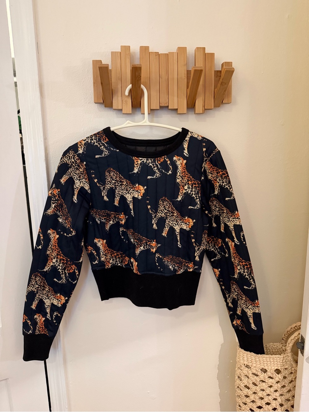 Women's Navy Leopard Print Crewneck Sweatshirt